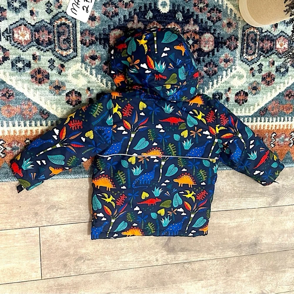 The Children's Place Toddler Boys Dinosaur Winter Coat 2T Zip Hood Puff Colorful